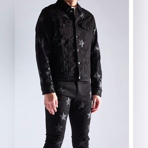 Black Denim Jacket by Embellish black distressed with stars size XL XLarge